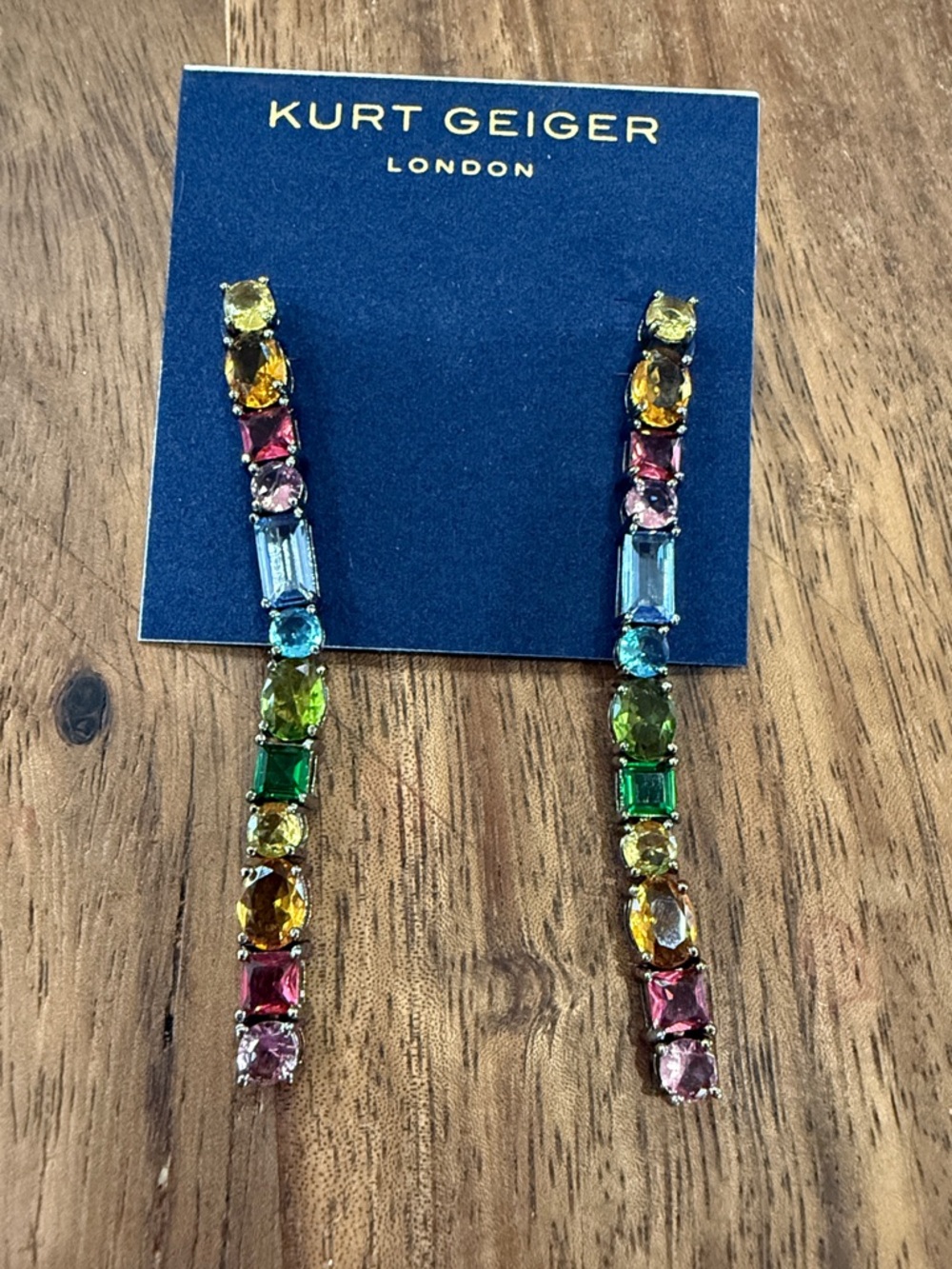Kurt Geiger Multicolor Linear Crystal Drop Earrings